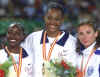 Zmagovalke teka na 100 m: Tanya Lawrence, Marion Jones, Ekaterini Thanou