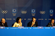 IOC President Dr Jacques Rogge held a Press Conference for Greek and foreign journalists at the headquarters of the Organising Committee for the Olympic Games. Present were ATHENS 2004 President Gianna Angelopoulos-Daskalaki, HOC President Lambis Nikolaou, and IOC Olympic Games Executive Director Gilbert Felli.  ATHOC/PHOTO: C.CUNLIFFE